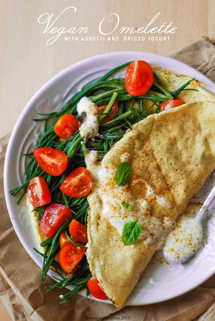 Omelette vegan con agretti e yogurt piccante