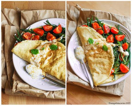 Omelette vegan con agretti e yogurt piccante