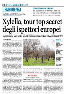 Xylella, tour top secret degli ispettori europei. Sospesa Imu agricola