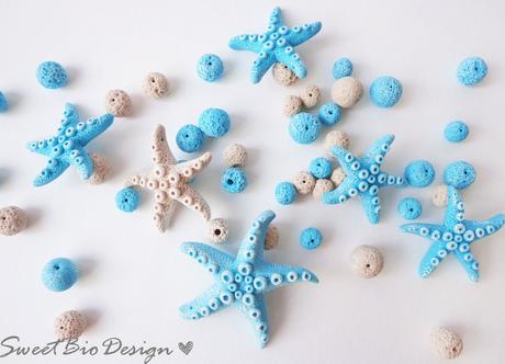 Stelle Marine e perle effetto pietra Pomice in fimo - Fimo clay starfish and Pumice beads