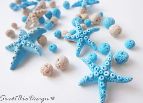 Stelle Marine e perle effetto pietra Pomice in fimo - Fimo clay starfish and Pumice beads