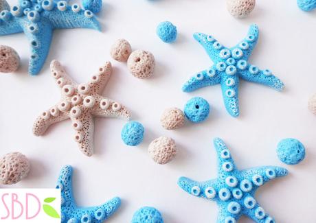 Stelle Marine e perle effetto pietra Pomice in fimo - Fimo clay starfish and Pumice beads