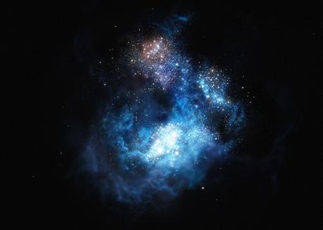 Questa rappresentazione artistica mostra CR7, una galassia molto distante scoperta con il VLT. È la galassia di gran lunga più brillante mai trovata nell'Universo primordiale. Crediti: ESO/M. Kornmesser