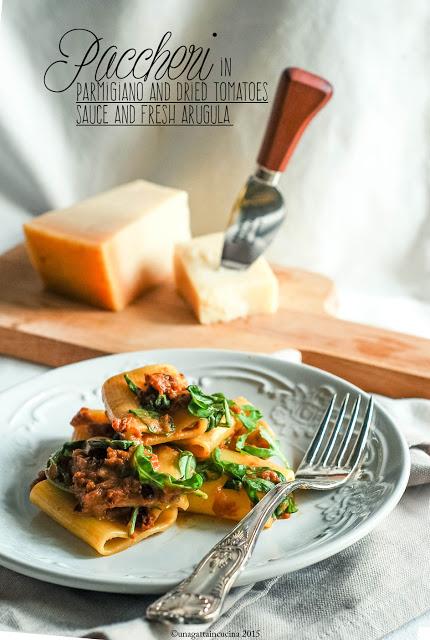 Paccheri in crema di Parmigiano e pomodori secchi e rucola | Paccheri in Parmigiano and Dried Tomatoes sauce and arugula