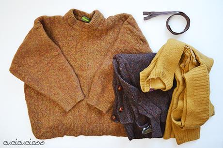 Tutorial: Come cucire un cuscino di lana infeltrita (o bollita) con applicazioni a forma di foglie da maglioni recuperate. Template per le appliqué compreso! www.cucicucicoo.com