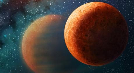 Una rappresentazione artistica del pianeta Kepler-138b a 200 anni luce di distanza dalla Terra. Il pianeta con dimensioni confrontabili con quelle di Marte ha una composizione rocciosa, simile alla Terra (e Marte stesso). Crediti: SETI, Danielle Futselaar. 