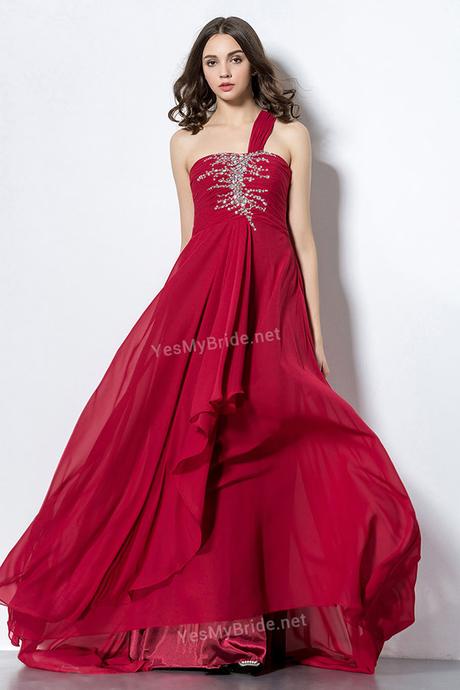 ruby chiffon long a line custom evening gown beaded bodice