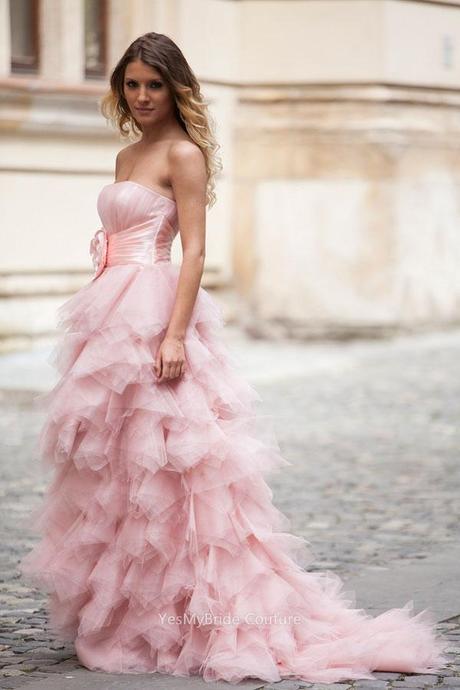 cascading ruffles pink tulle strapless empire prom dress