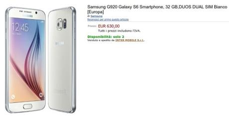 Samsung Galaxy S6 dual sim G920 Galaxy S6 Smartphone  32 GB DUOS DUAL SIM Bianco  Europa   Amazon.it Samsung Galaxy S6 Dual sim disponibile anche in Italia al prezzo di 630 euro tramite rivenditori terzi su Amazon Italia  Elettronica