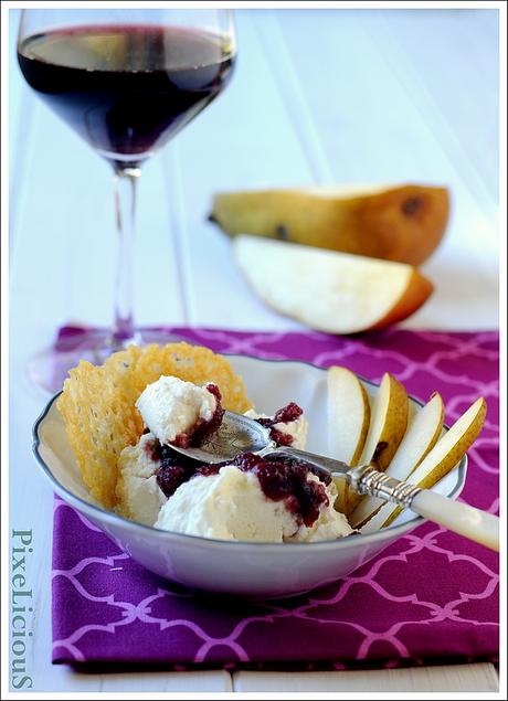 Gelato al Parmigiano Reggiano con Riduzione di Pere al Chianti e Cialdine Croccanti