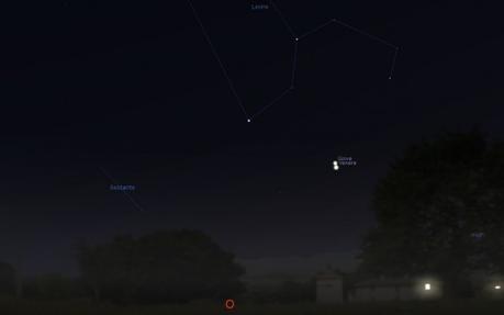 Ecco come appariranno Venere e Giove alle 22:00, visti da Roma. Software utilizzato: Stellarium