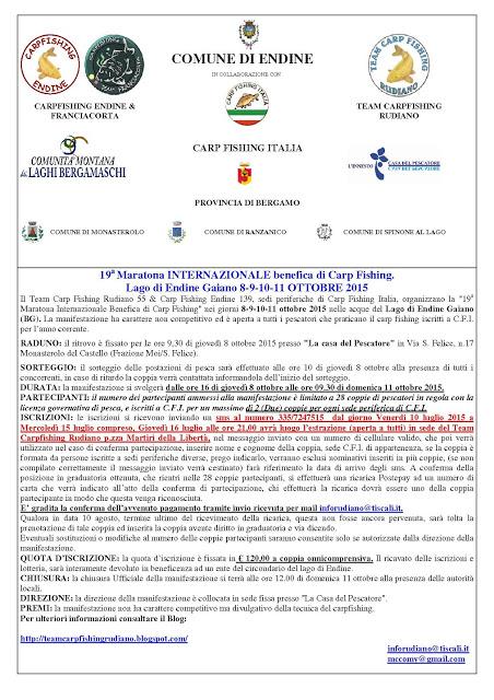 ISCRIZIONI 19a MARATONA INTERNAZIONALE BENEFICA di carpfishing LAGO DI ENDINE