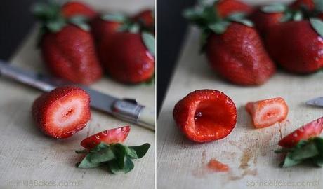 Cupcake al cioccolato con fragole fiammeggianti Cupcake al cioccolato con fragole fiammeggianti