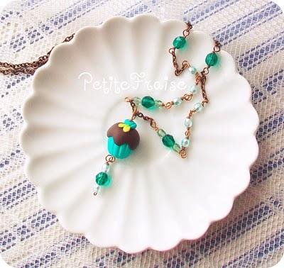 Grandma cupcake necklace # 01 in aqua teal