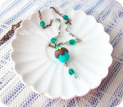 Grandma cupcake necklace # 01 in aqua teal