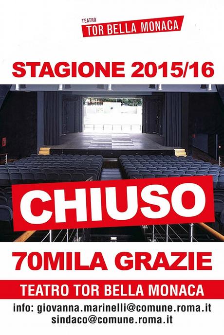 Dal 1 luglio chiusi 3 teatri romani tra cui il Tor Bella Monaca teatri roma_chiuso tor bella