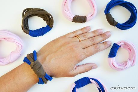 Sostieni il cucito ecosostenibile! Bracciali fatti da magliette riciclate e recuperate! www.cucicucicoo.com