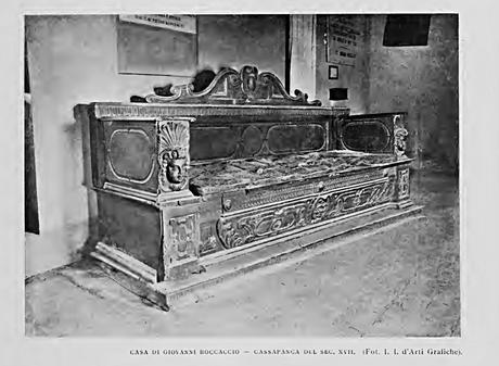 Romualdo Pantini, Certaldo – La casa di Boccaccio Certaldo - La casa di Giovanni Boccaccio - Cassapanca - Foto tratta da “San Gimignano e Certaldo” – 1904, Istituto Italiano D’Arti Grafiche