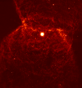 Venature d’idrogeno sulle ali della Farfalla Nella nuova immagine di NGC 2346 si osserva l’idrogeno molecolare con un dettaglio senza precedenti. Crediti: Image from GeMS/GSAOI Multi-Conjugat Adaptive Optics System