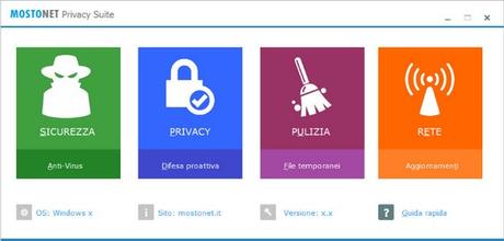 Mostonet Privacy Suite - schermata principale
