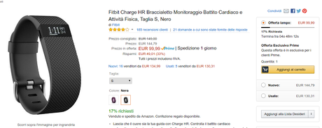 Offerte Amazon Prime Day: Fitbit Charge HR scontato del 33% a 99 euro Offerte Amazon Prime Day: Fitbit Charge HR scontato del 33% a 99 euro