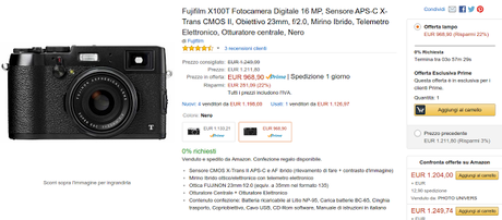 Offerte Amazon Prime Day: Fujifilm X100T Fotocamera Digitale con sconto di 281 euro Offerte Amazon Prime Day: Fujifilm X100T Fotocamera Digitale con sconto di 281 euro