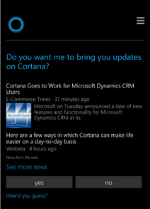 Cortana, l'assistente vocale di Windows 10 parla italiano. Messaggio di conferma di Cortana
