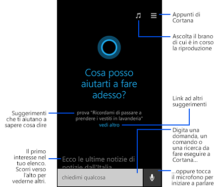 Cortana, l'assistente vocale di Windows 10 parla italiano. Immagine di Cortana in Windows Phone