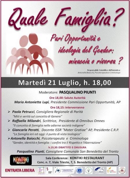 Convegno – Quale Famiglia? Pari opportunità e ideologia del Gender: minaccia o risorsa? Quale famiglia_pari opportunità e ideologia del Gender, minaccia o risorsa