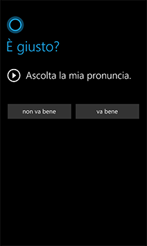 Guida per usare Cortana in Windows Phone 8.1: Impostazioni. Immagine della pronuncia del nome di Cortana