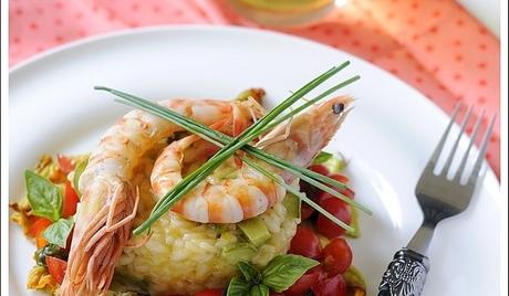 Risotto alle Zucchine con Gamberoni Scottati e Dadolata di Pomodorini Risotto alle Zucchine con Gamberoni Scottati e Dadolata di Pomodorini