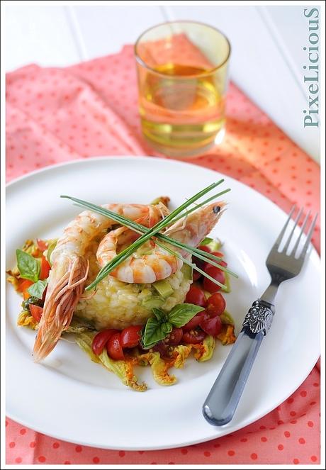 Risotto alle Zucchine con Gamberoni Scottati e Dadolata di Pomodorini Risotto alle Zucchine con Gamberoni Scottati e Dadolata di Pomodorini