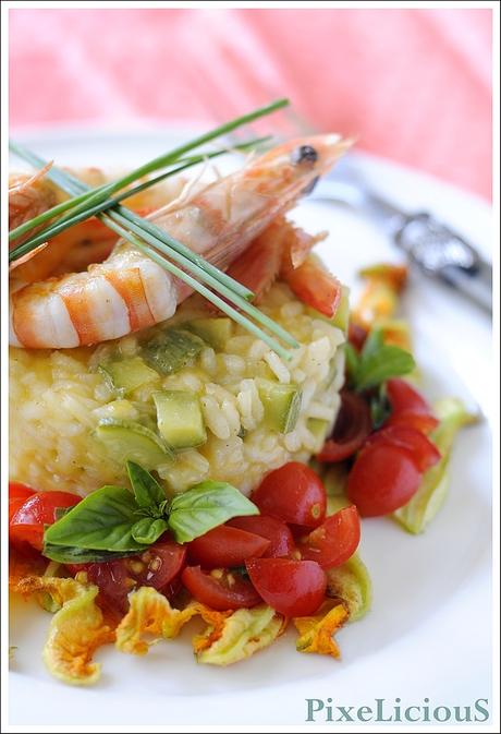 Risotto alle Zucchine con Gamberoni Scottati e Dadolata di Pomodorini Risotto alle Zucchine con Gamberoni Scottati e Dadolata di Pomodorini