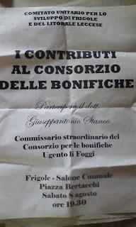 Incontro con il Commissario del Consorzio di Bonifica Ugento li Foggi dott. Giuseppantonio Stanco organizzato dal Comitato Unitario per Lo Sviluppo di Frigole e del Litorale Leccese