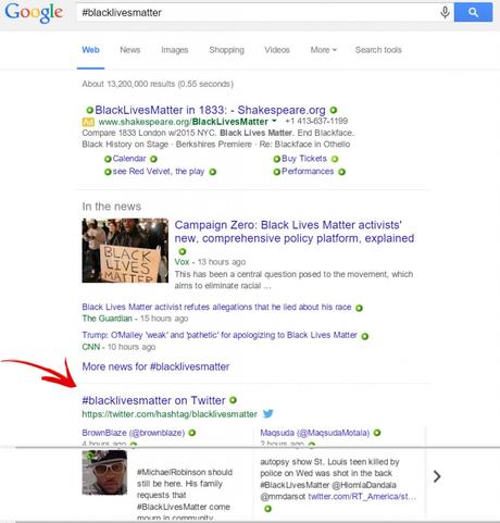 Google rende visibili i tweet anche da desktop, solo in inglese al momento #blacklivesmatter--google-tweet