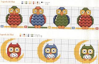 Cross stitch - raccolta di piccoli gufi colorati