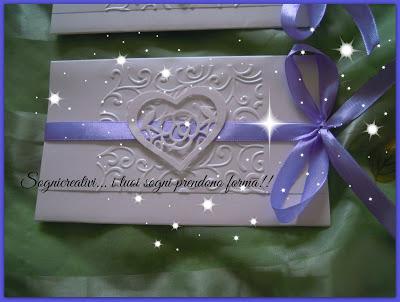 Partecipazioni matrimonio modello pochette piatta, collezione Lovely, colore violetto