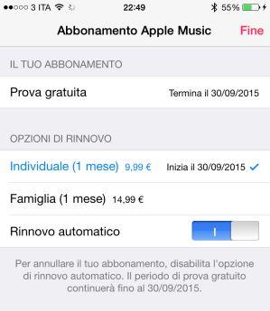 come disattivare Apple Music