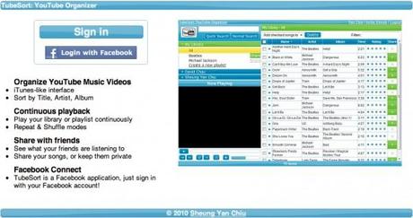 TubeSort: crea le tue playlist musicali con video Youtube e condividile su Facebook