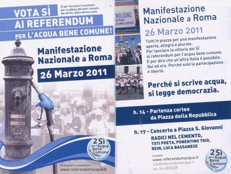 26 Marzo 2011 MANIFESTAZIONE NAZIONALE a ROMA. Per l’Acqua pubblica