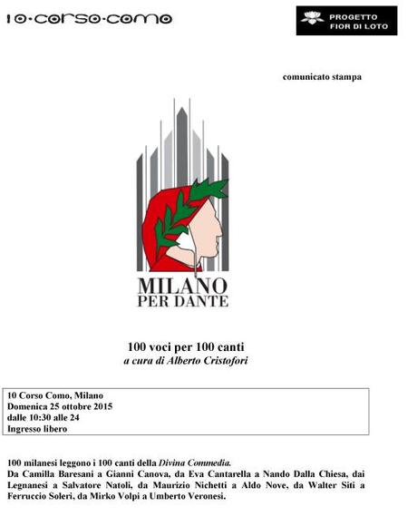 Milano per Dante: tra le 100 voci per 100 canti anche Melina Scalise e Francesco Tadini quali fondatori di Spazio Tadini