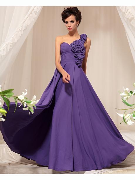 A-line One Shoulder Floor-length Regency Chiffon Prom Dress PD702