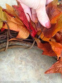 (4-A) Fall Leaf Wreath:  Work your way around the wreath, overlapping the leaves.