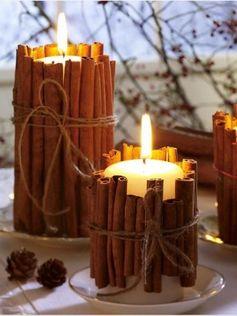 Tie cinnamon sticks around your candles. It smells as seasonally fabulous as it looks!