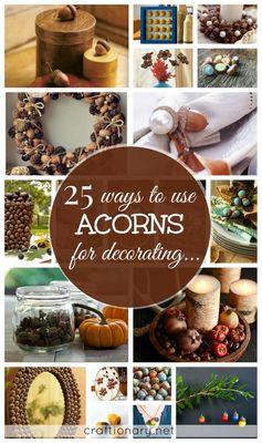 Make DIY acorn crafts for decorating home in Fall/ Autumn. These include tutorials on how to make acorn wreaths, jewelry, decorations, flowers, vases, paint