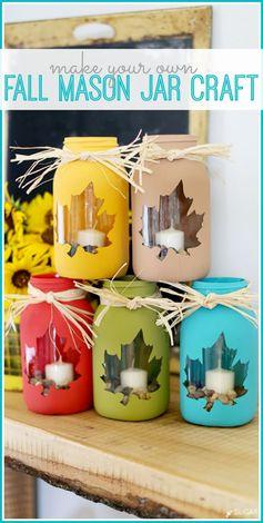 tips for how to make your own fall mason jar craft - love this cute diy decor idea!! - - Sugar Bee Crafts