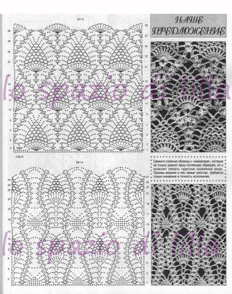 Schemi pizzo punto ananas all'uncinetto / Pineapple crochet lace free charts