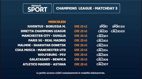 Premium Mediaset, Champions 3a giornata - Programma e Telecronisti Premium Mediaset, Champions 3a giornata - Programma e Telecronisti