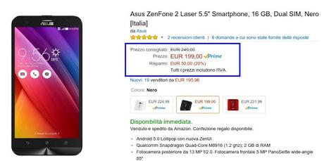 Offerta speciale: Asus Zenfone 2 Laser ZE550KL (da 5,5 pollici) su Amazon ora costa solo 199 euro,  come il modello da 5 pollici!