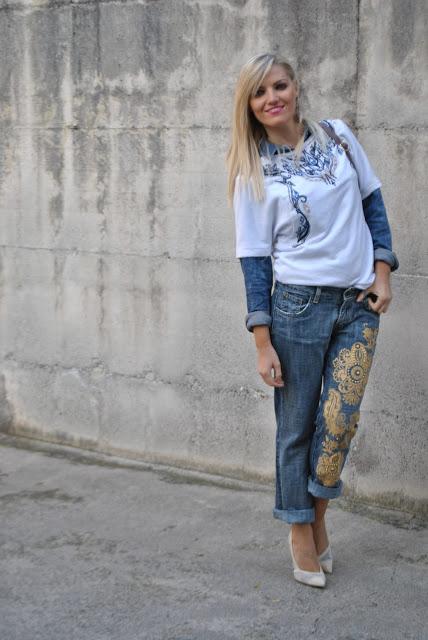 outfit boyfriend jeans decorati come abbinare i jeans boyfriend abbinamenti jeans boyfriend outfit autunnali mariafelicia magno fashion blogger colorblock by felym fashion blog italiani fashion blogger italiane blogger italiane di moda fashion blogger milano ragazze bionde blonde girls blonde hair blondie outfit autunnali outfit ottobre 2015 fall outfit how to wear boyfriend jeans how to combine boyfriend jeans 